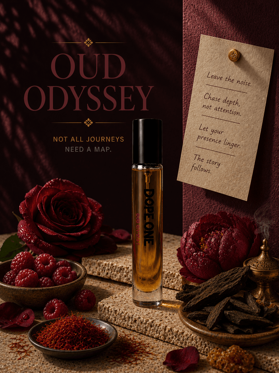 OUD ODYSSEY 15ml with its raw materials